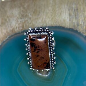 Mahogany obsidian Rectangular 925 Silver Plated Ring